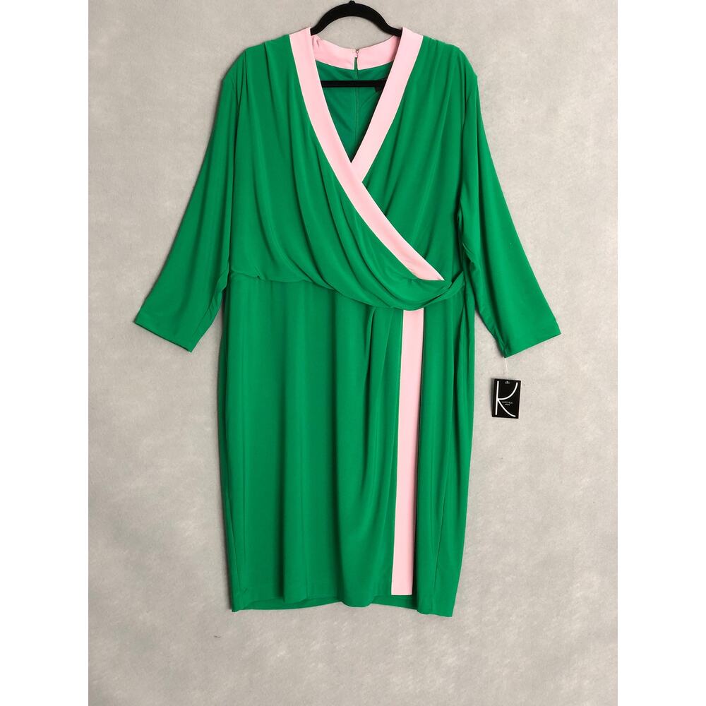Kasper Green Midi Dress with Pink Trim Accents